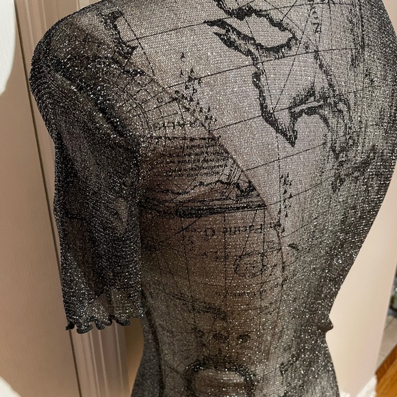 y2k vintage sheer sparkle short sleeve crop Mock see through mesh neat club rave - Picture 6 of 8